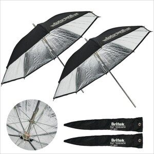 2PACK - 24" Silver/Black Reflector Studio Umbrella for Photography, Metal Slider & Tips