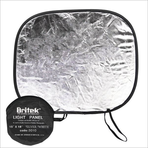 15" x 18" Silver & White Reflector Light Panel for Photography, Studio - Folds into 6"x6" - Included Carrying Bag