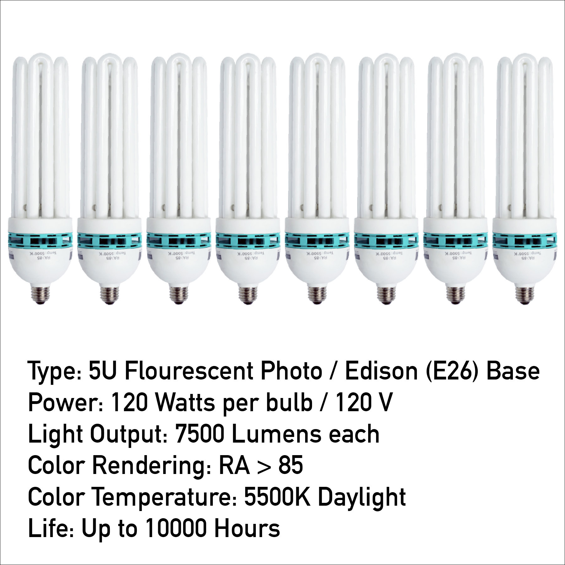 8 Pack 120W Daylight Compact Fluorescent Bulb 5500K Daylight 120V 7500
