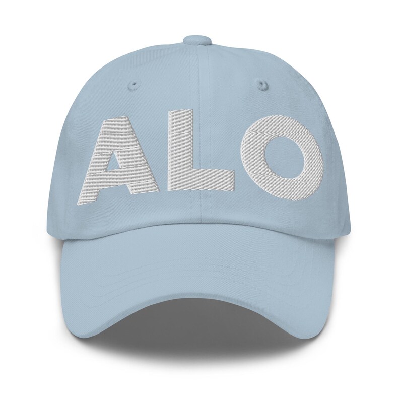 ALO Waterloo Airport Hat (Embroidered Dad Cap) Flying to ALO Waterloo Air Port Merchandise, From ALO Waterloo Travel Lover Light Blue