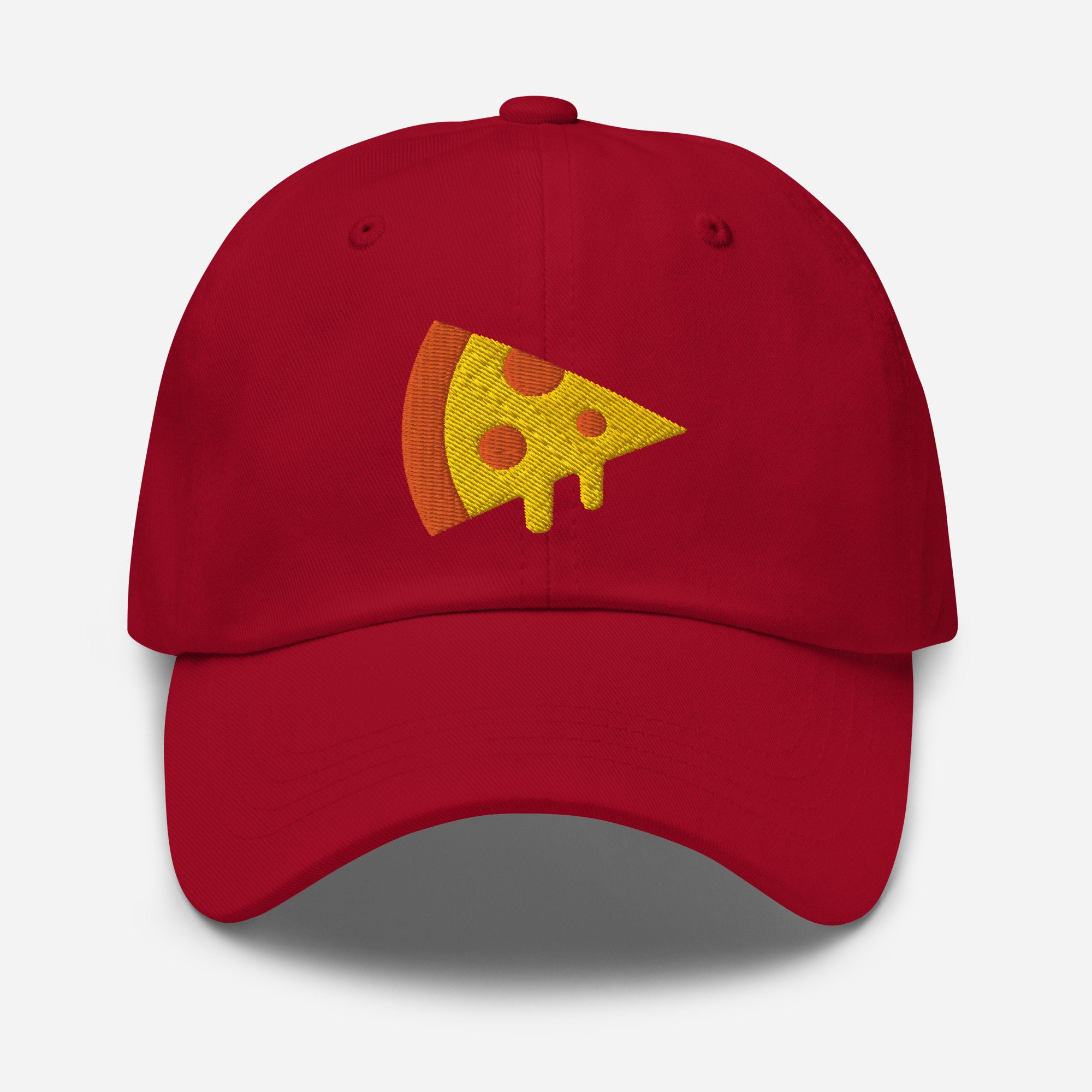 Pizza Structure Embroidery Baseball Cap - Adjustable Dad Hat, Unisex, Cotton Twill (Red)