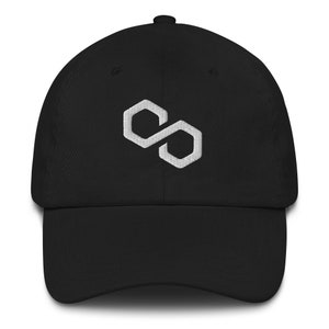 May include: Black baseball cap with a white embroidered logo of two interlocking hexagons.
