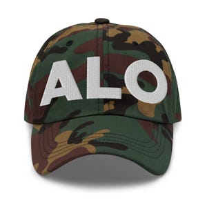 ALO Waterloo Airport Hat (Embroidered Dad Cap) Flying to ALO Waterloo Air Port Merchandise, From ALO Waterloo Travel Lover Green Camo