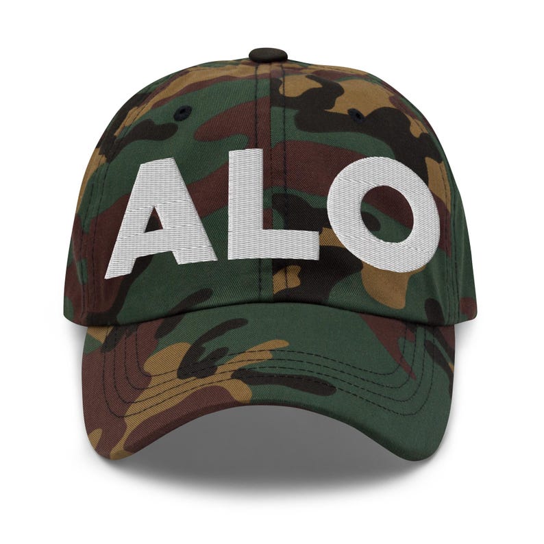 ALO Waterloo Airport Hat (Embroidered Dad Cap) Flying to ALO Waterloo Air Port Merchandise, From ALO Waterloo Travel Lover Green Camo