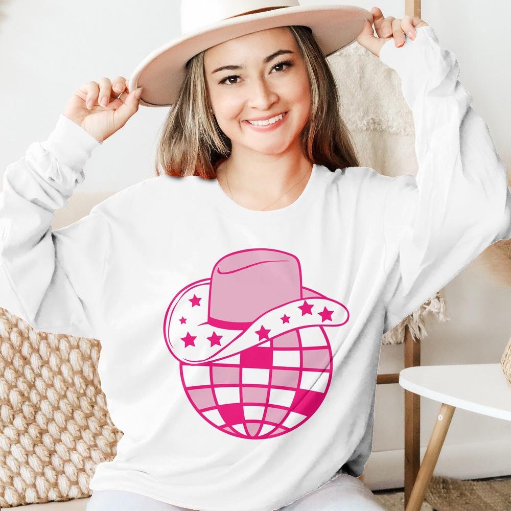 Retro Rosa Discokugel mit Cowgirl Hut Shirt, Sweatshirt, Hoodie