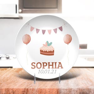 Customized Birthday Gift, Customized Birthday Plate With Name And Birthdate, Custom Girl Birthday Cake Plate, Pastel Birthday Keepsake