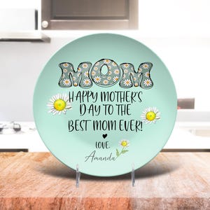 Glückliches Muttertagsgeschenk für Mutter, beste Mutter aller Zeiten Liebe Tochter Name Sohn Name, personalisierte Platte mit Kindernamen Löwenzahn Thema Design