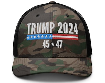 Trump 2024 Hat, Trump 45 47 Hat (Embroidered Camouflage Trucker Cap)