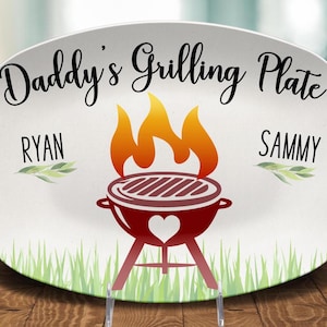 Plato de parrilla personalizado para papá, plato de barbacoa para papá, idea de regalo para el día del padre con los nombres de los niños, plato de barbacoa personalizado para servir para papá