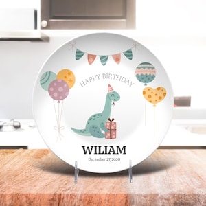 Boy Birthday Plate, Personalized Birthday Gift, Dinosaur Birthday Decorations Kids, Personalized Birthday Plate With Name And Birth Date