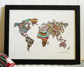 Patterns of the World - World Map Marker Drawing - Art Print