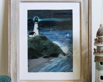 The Guiding Light - Lighthouse Watercolor Painting - Art Print