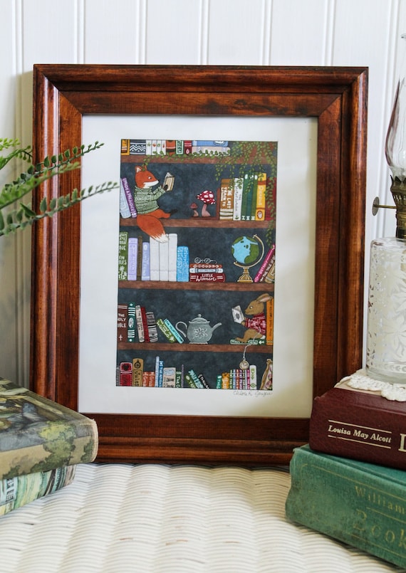 Bookshelf Illustration - Marker Drawing - Art Print