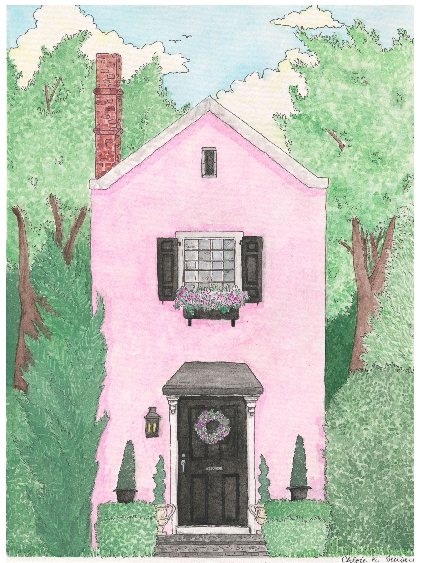 Pink House - Watercolor Painting - Art Print - Etsy