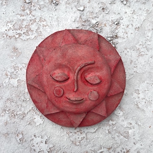 Handmade Sunshine Stone face, garden ornament Sun plaque. Indoor / outdoor. Concrete