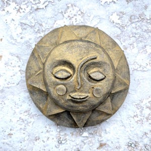 Handmade stone Sunshine face, garden ornament Sun plaque. Indoor / outdoor. Concrete
