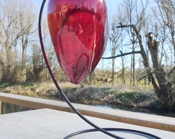 Large Glass Heart With Stand - Etsy