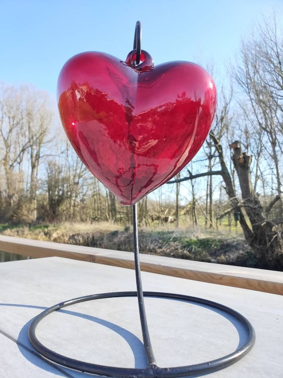 Large Glass Heart With Stand - Etsy