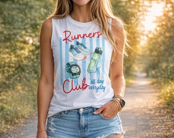 Koszulka bez rękawów Runners Club, koszulka do biegania z barwionej bawełny, odzież do treningu maratońskiego