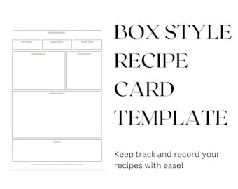 Plantilla de página completa de tarjeta de receta estilo caja PDF para registrar recetas.