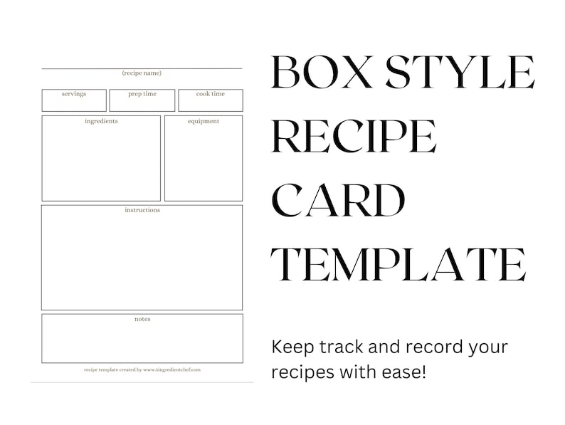 Box Style Recipe Card Full Page Template PDF for Recording Recipes! - Etsy