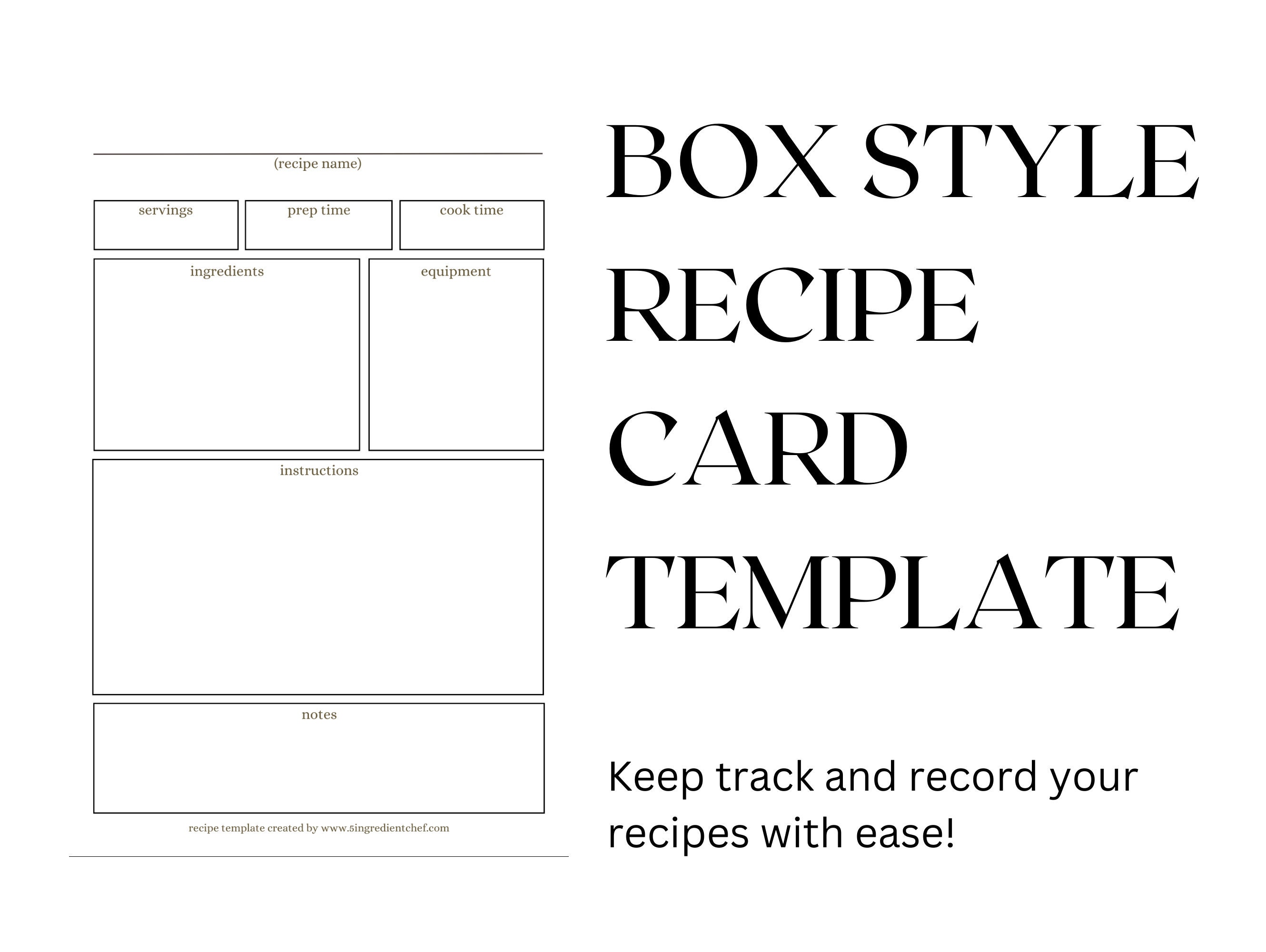 Box Style Recipe Card Full Page Template PDF for Recording Recipes! - Etsy