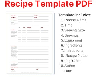 Tarjeta de recetas ¡Plantilla de página completa para grabar recetas!