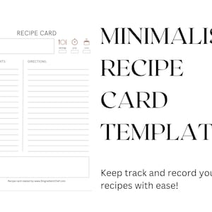 Tarjeta de recetas minimalista Plantilla de página completa en PDF para grabar recetas.