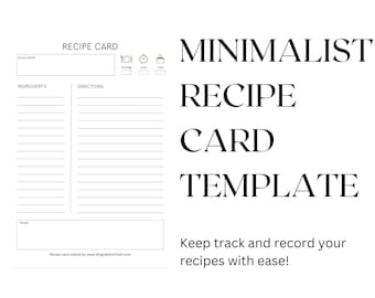 Tarjeta de recetas minimalista Plantilla de página completa en PDF para grabar recetas.