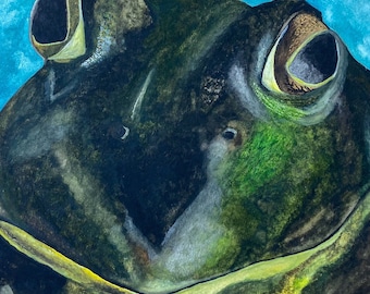 Bullfrog face original watercolor painting print