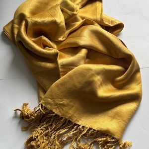 Luxury Saffron Gold Pashmina Wrap Shawl Soft Tassel Scarf