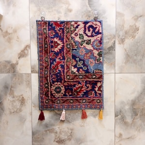Tapiz étnico pequeño para colgar en la pared, accesorio turco vintage tejido a mano con flecos, decoración para el pasillo, regalo único para el hogar.