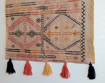 Tapete Kilim, arte em tapeçaria, peça única turca vintage para pendurar na parede, decoração boho para casa, tecido à mão.