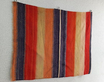Vintage Kilim Tapestry Wall Hanging, Boho Ethnic Striped Turkish Colorful Handmade Rug Art