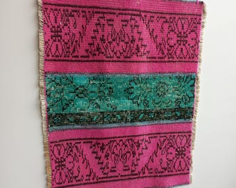 Pink Patchwork Wall Hanging Rug, Vintage Turkish Woven Tapestry