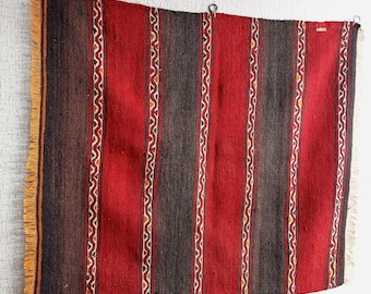 Vintage Turkish Kilim Tapestry: Striped Boho Wall Hanging, Ethnic Decor (35x31 in