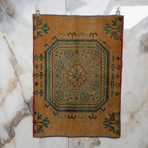 Turkish Wall Rug Hanging Tapestry, Boho Ethnic Anatolian Handknotted Authentic Vintage Decor, Unique Boho Small Gift Carpet