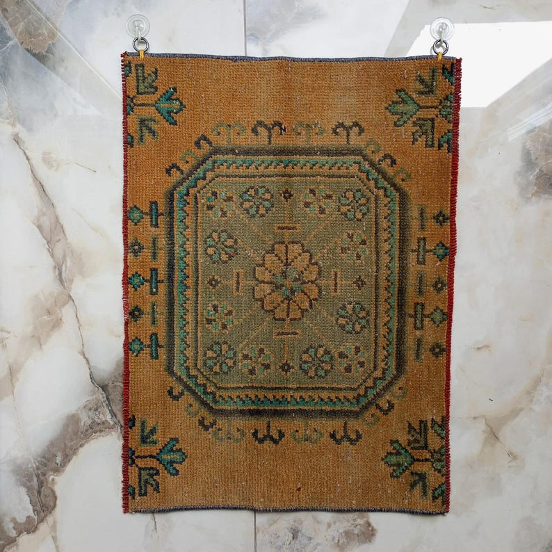 Turkish Wall Rug Hanging Tapestry, Boho Ethnic Anatolian Handknotted Authentic Vintage Decor, Unique Boho Small Gift Carpet