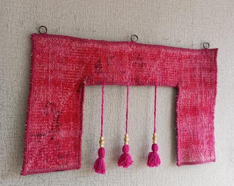 Pink Anatolian Toran Tapestry, Wall Hanging Rug Art, Vintage Turkish Woven Decor(24x16)