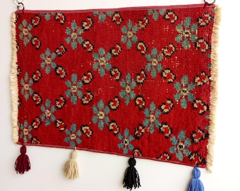 Tapiz turco tejido a mano, tapiz bohemio vintage, decoración étnica única, 53 x 45 cm
