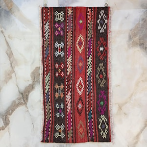 Tapiz Kilim para colgar en la pared, bordado turco vintage, tejido étnico bohemio, elegante decoración artística, regalo único para el hogar, WH-18&quot; x 35&quot;