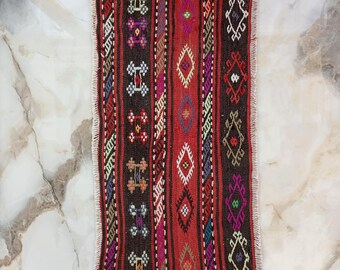 Vintage Tapestry Embroidery Kilim Wall Hanging, Woven Turkish Boho Ethnic Rug, Art Decor