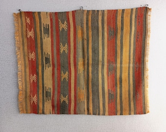 Vintage Turkish Kilim Rug Wall Hanging, Anatolian Ethnic Boho Large Tapestry, Unique Decor