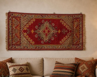 Vintage Rug Wall Hanging, Ethnic Tapestry, Boho Woven Art, Tribal Anatolian Unique Decor