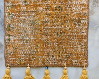 Wall Rug, Vintage Hanging Tapestry Art, Turkish Handwoven Ethnic Boho Small Home Decor