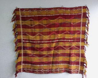 Unique Wall Hanging Kilim, Vintage Woven Throw Rug Tapestry, Midcentury Earthy Retro Decor Art