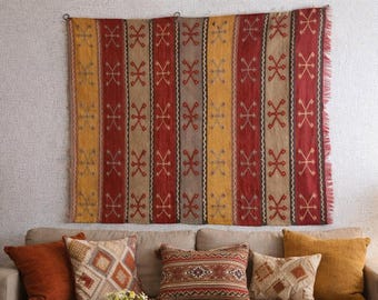Vintage Wandbehang Kelim Teppich, Anatolische ethnische türkische Boho Tapisserie-Kunst (36x34 Zoll)