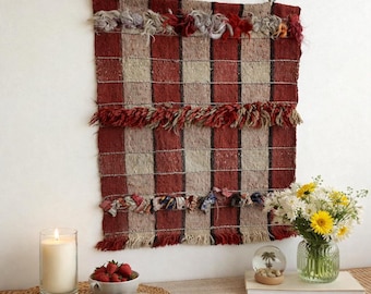 Wall Hanging Kilim Turkish Tapestry, Vintage Tribal Unique Woven Ethnic Decor Art (19"x16")