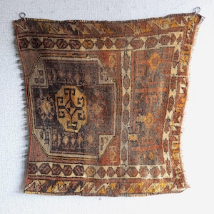 Tapiz de pared antiguo, arte étnico turco bohemio, decoración única de Anatolia para el hogar, regalo blanco - 81 x 74 cm