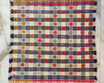 Kilim Wall Hanging Vintage Decor Turkish Art, Embroidered Boho Ethnic Rug Tapestry, 34x31